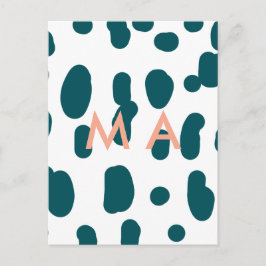 Blue polkadot orange pastel monogram man letter pa briefkaart