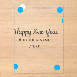 Blue polkadots happy new year add name messasimple acryl uitnodigingen