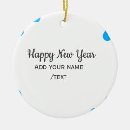 Blue polkadots happy new year add name messasimple keramisch ornament