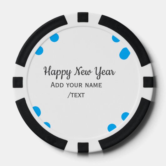 Blue polkadots happy new year add name messasimple poker chips (Voorkant)
