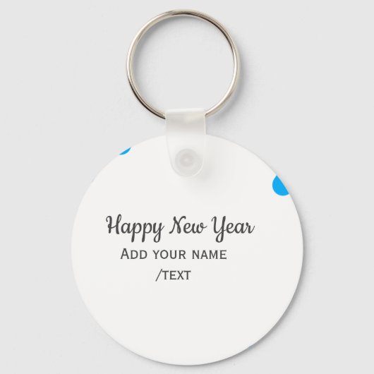 Blue polkadots happy new year add name messasimple sleutelhanger (Voorkant)