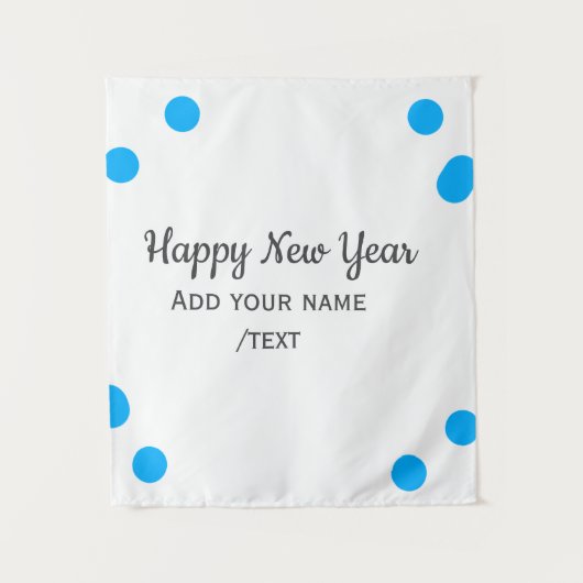 Blue polkadots happy new year add name messasimple wandkleed (Voorkant)