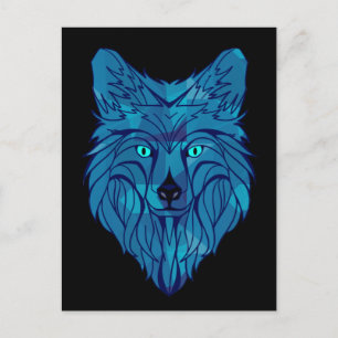 Blue Poly Wolf Head Briefkaart
