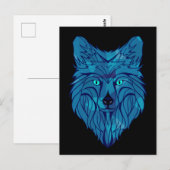Blue Poly Wolf Head Briefkaart (Voorkant / Achterkant)