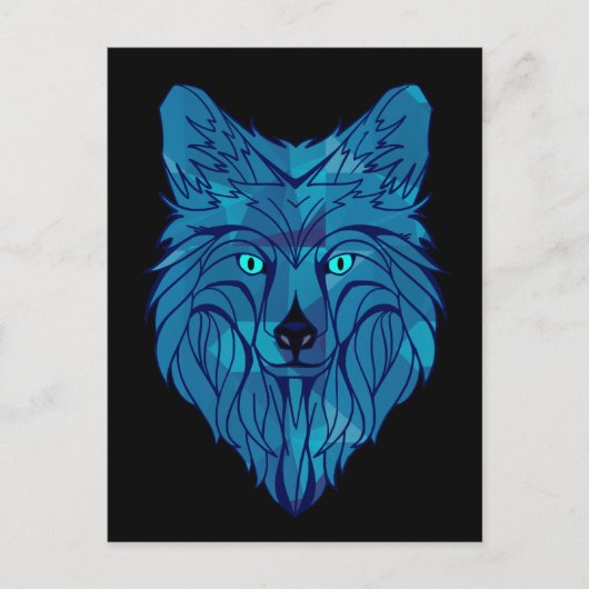 Blue Poly Wolf Head Briefkaart (Voorkant)