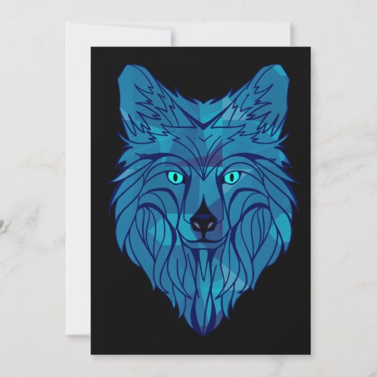 Blue Poly Wolf Head Feestdagenkaart (Voorkant)