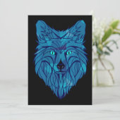 Blue Poly Wolf Head Feestdagenkaart (Staand voorkant)