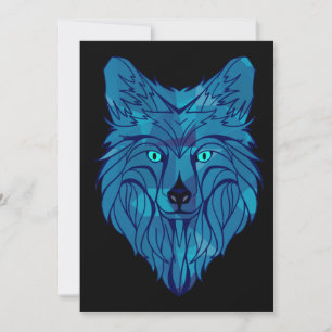 Blue Poly Wolf Head Feestdagenkaart