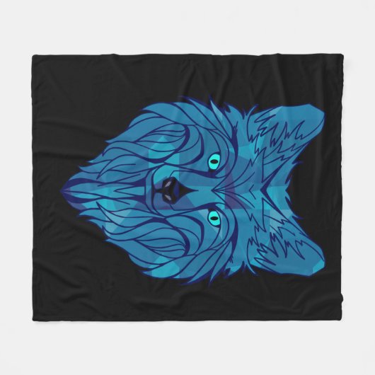 Blue Poly Wolf Head Fleece Deken (Voorkant (Horizontaal))
