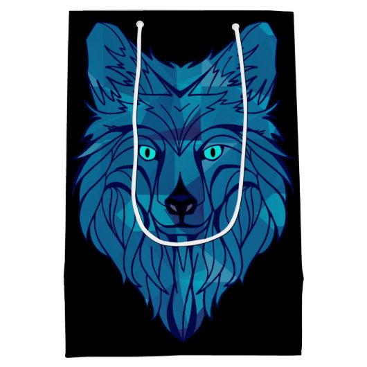 Blue Poly Wolf Head Medium Cadeauzakje (Achterkant)
