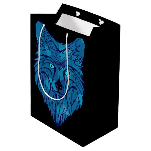 Blue Poly Wolf Head Medium Cadeauzakje (Achterkant Gekanteld)