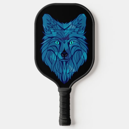 Blue Poly Wolf Head Pickleball Paddle (Voorkant)