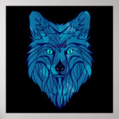Blue Poly Wolf Head Poster (Voorkant)