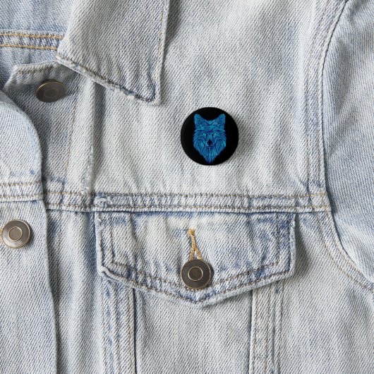 Blue Poly Wolf Head Ronde Button 3,2 Cm (In situ)