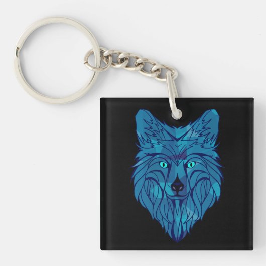 Blue Poly Wolf Head Sleutelhanger (voorkant)