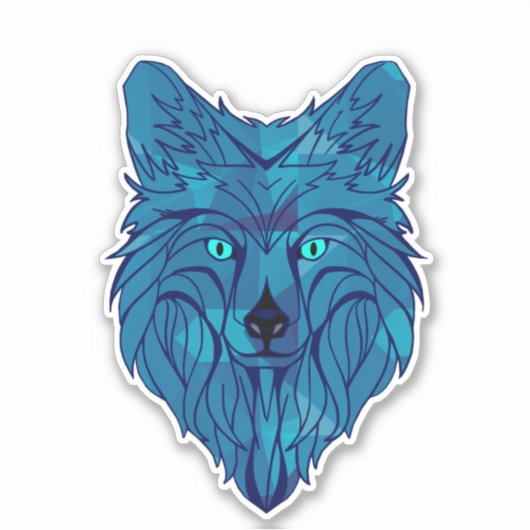 Blue Poly Wolf Head Sticker (Voorkant)