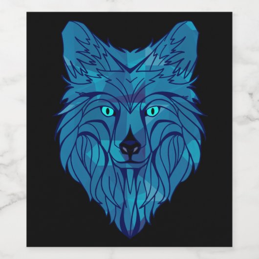 Blue Poly Wolf Head Wijn Etiket (Enkel label)