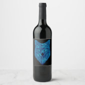 Blue Poly Wolf Head Wijn Etiket (Voorkant)