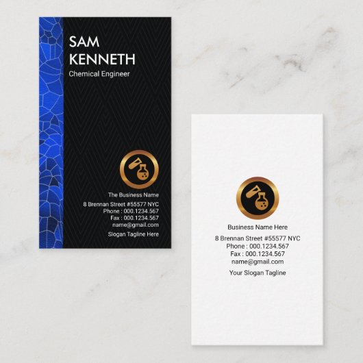 Blue Polygon Strip Simple Grey Damask Chemical Visitekaartje (Voorkant / Achterkant)