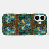 Blue Pomegranate Faux Majolica Tegel iPhone Case (Achterkant (horizontaal))
