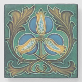 Blue Pomegranate Rustic Faux-Majolica Stenen Onderzetter (Voorkant)