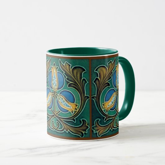 Blue Pomegranates Faux Majolica  Art Mok (Voorkant rechts)