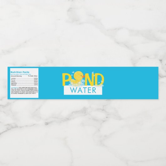Blue Pond Water Waterverf Rubber Duck Waterfles Etiket (Enkel label)