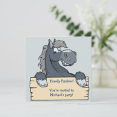 Blue Pony Child Birthday Party Invitation Kaart (Staand voorkant)