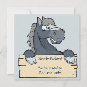 Blue Pony Child Birthday Party Invitation Kaart (Voorkant)