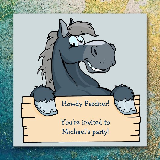 Blue Pony Child Birthday Party Invitation Kaart
