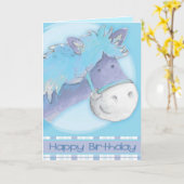 Blue pony horse watercolor art Birthday Card Kaart (Gele Bloem)