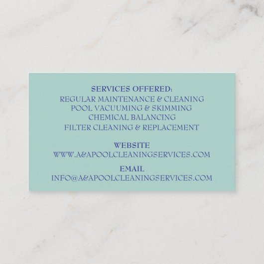 Blue Pool-onderhoud Visitekaartje (Achterkant)