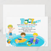 Blue Pool Party All Boys Birthday Uitnodiging (Voorkant / Achterkant)
