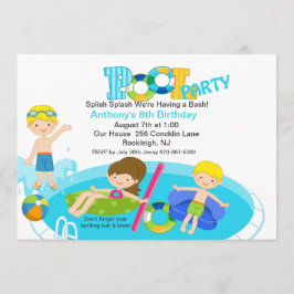 Blue Pool Party Birthday Invitation Kaart