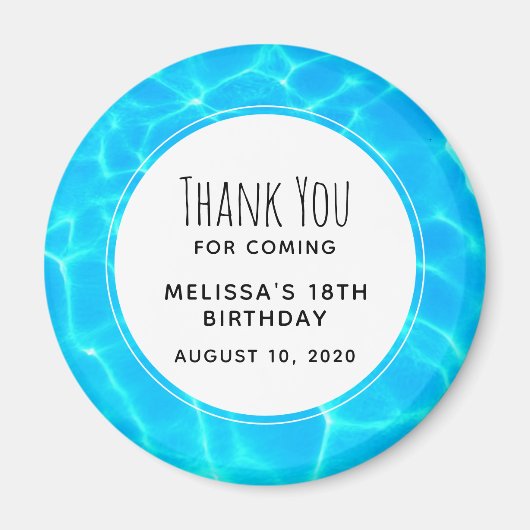 Blue Pool Water Foto Birthday Dank je Magneet (Voorkant)