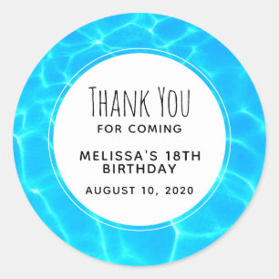 Blue Pool Water Foto Birthday Dank je Ronde Sticker