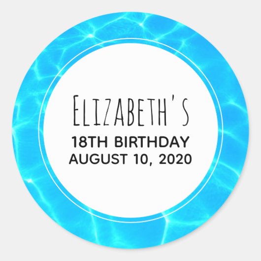 Blue Pool Water Photo Birthday Ronde Sticker (Voorkant)