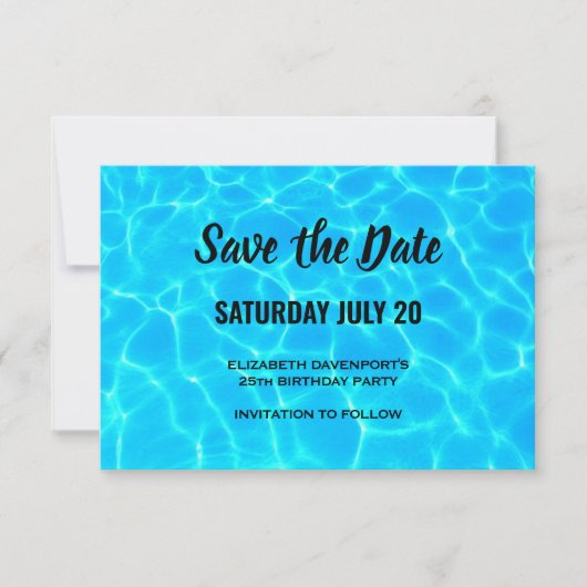 Blue Pool Water Photo Birthday Save The Date (Voorkant)