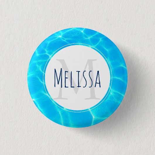 Blue Pool Water Photo Monogram Ronde Button 3,2 Cm (Voorkant)