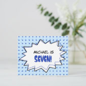 Blue Pop Art Birthday Party Invitation Kaart (Staand voorkant)