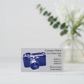 Blue Pop Art Camera Visitekaartje (Staand voorkant)