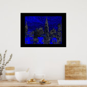 Blue Pop Art New York City Art Poster (Keuken)