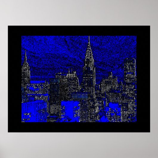 Blue Pop Art New York City Art Poster (Voorkant)