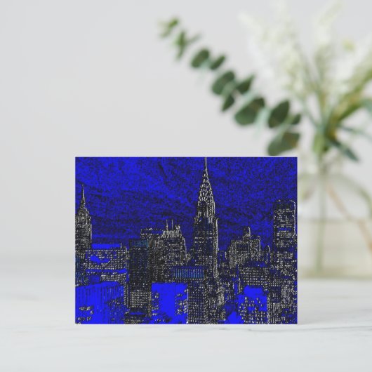 Blue Pop Art New York City Briefkaart (Staand voorkant)