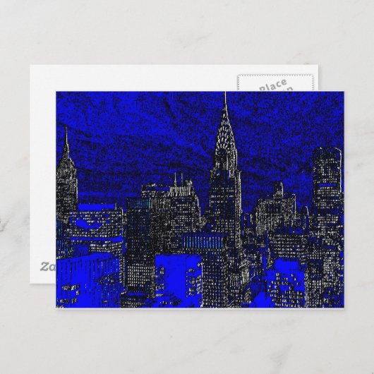 Blue Pop Art New York City Briefkaart (Voorkant / Achterkant)