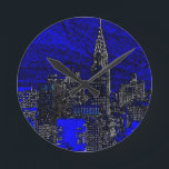 Blue Pop Art New York City Ronde Klok<br><div class="desc">Pop Art Style Manhattan New York City-kunstwerk</div>