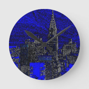 Blue Pop Art New York City Ronde Klok