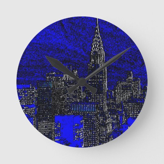 Blue Pop Art New York City Ronde Klok (Voorkant)