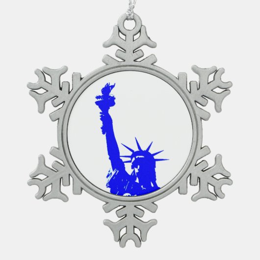 Blue Pop Art Vrijheidsbeeld Tin Sneeuwvlok Ornament (Voorkant)