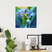 Blue Poppies Bouquet Art Poster/Print Poster (Thuiskantoor)